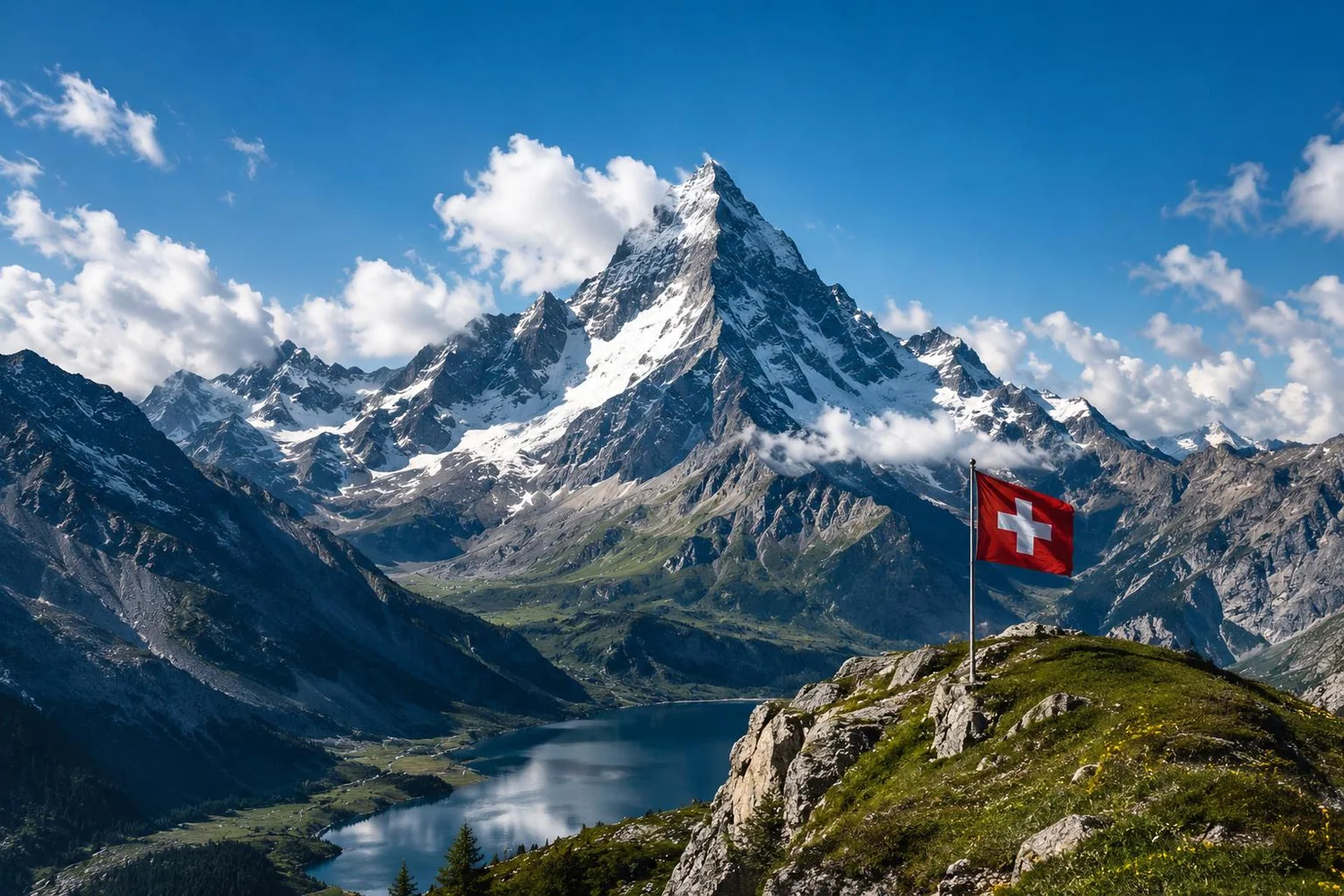 Matterhorn and Swiss flag
